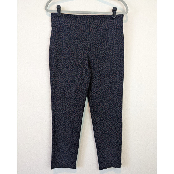 Orvis Pull On Pants Navy Burgundy Print 10 Stretch Comfort Skinny Tie Print - Picture 1 of 8